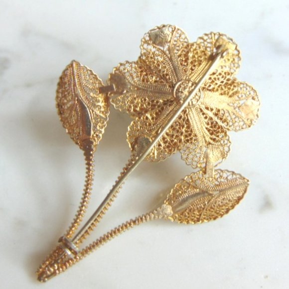 Womens Vintage Estate Sterling Silver Flower Brooch 12.1g E5879 Womens Vintage Estate Sterling Silver Flower Brooch 12.1g E5879